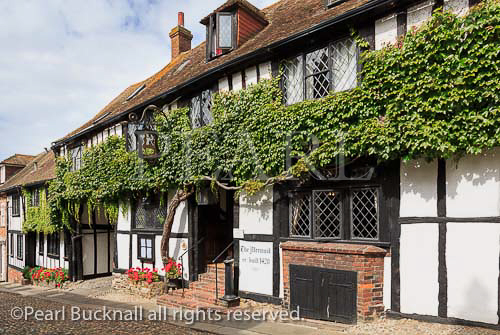 Mermaid Street, Rye, East Sussex, England, UK, Britain. 
The 15th century timbered Mermaid Inn 1420 in 
historic Cinque Port town. One of oldest inns in Britain