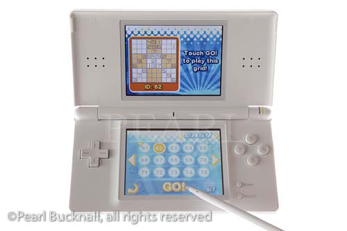 Nintendo DS hand-held games consol and stylus with 
Suduko game inserted

Keyword: electronic game product