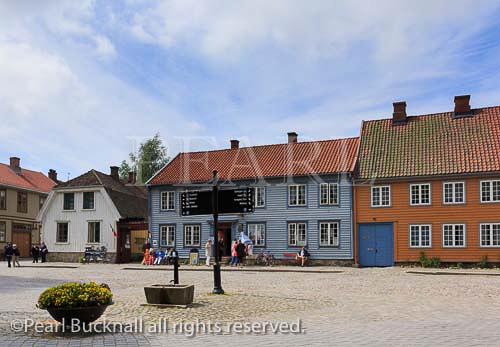 Traditional buildings on Voldgarten in old town of 
Gamlebyen, Fredrikstad, Ostfold, Norway, Scandinavia, 
Europe.  