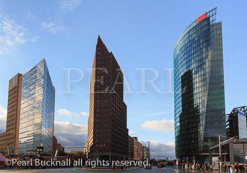 Modern buildings and DB building in former east 
German death strip in Potsdamer Platz, Berlin, 
Germany, Europe. 