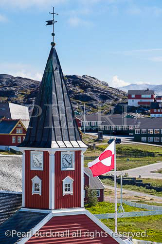 Clock tower on Cathedral Church of Our Saviour. 
1849. Nuuk (Godthab), Sermersooq, Greenland