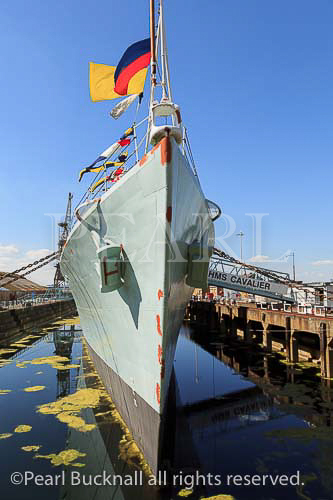 HMS Cavalier war ship in Victory Dock at maritime 
heritage museum in Historic Dockyard at Chatham, 
Kent, England, UK, Britain