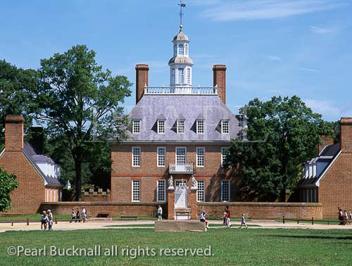 GOVERNOR'S PALACE from across the green in Colonial 
Williamsburg, Williamsburg, Virginia, USA, North 
America
