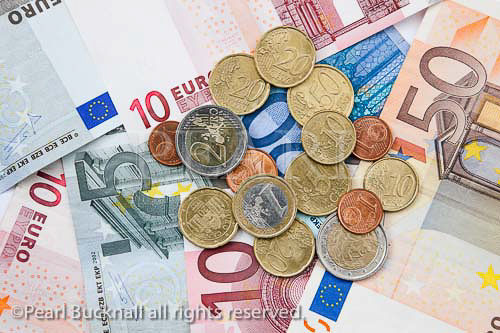 Euro notes and coins in various denominations