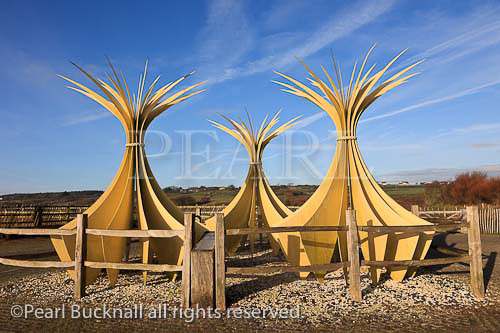 Three large Marram grass sculptures at Newborough 
Warren National Nature Reserve. Newborough 
Isle of Anglesey North Wales UK Britain