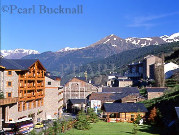 SOLDEU RESORT and MOUNTAINS in SUMMER.  Soldeu, 
Andorra, Europe

Keywords: buildings town travel village 