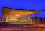 Cardiff (Caerdydd), South Wales, UK, Europe. Welsh 
National Assembley Government building (Senedd) at 
night

government buildings floodlit