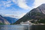 Cruise ship moored in Eidfjorden fjord at the end of 
Hardangerfjorden. Eidfjord, Hardanger, Hordaland, 
Norway, Scandinavia, Europe. 
