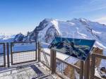 Viewing platform and pictorial sign for Mont Blanc 
massif on Aiguille du Midi in Graian Alps, Chamonix-
Mont-Blanc, Haute Savoie, Rhone-Alpes, France, 
Europe