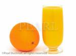 A glass of fresh orange juice with a whole orange fruit 
isolated on a white background