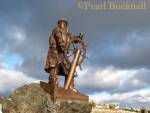 STATUE of RNLI COXWAIN DIC EVANS 1905-2001 
awarded 2 gold medals for bravery.  Moelfre, 
Anglesey, Wales, UK, Britain

