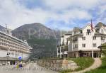 Cruise ship moored in port by the Quality Hotel and 
Resort in Eidfjorden fjord at Eidfjord, Hardanger, 
Hordaland, Norway, Scandinavia, Europe