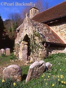 ST BONIFACE OLD CHURCH in SPRING. Bonchurch, Isle 
of Wight, England, UK, Britain

